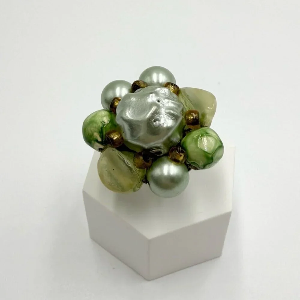 Vintage Beaded Clip on Earrings Ring Sets